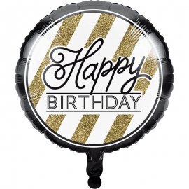 PALLONCINO IN FOIL 45 CM HAPPY BDAY NERO E ORO