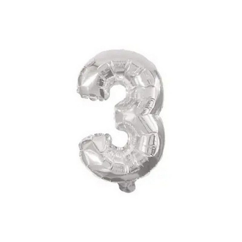 BALLON NUMÉRO 3, 32 CM, ARGENT