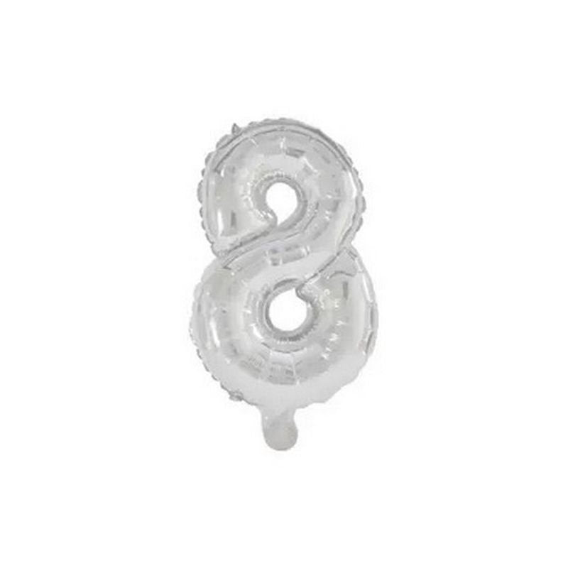 BALLON NUMÉRO 8, 32 CM, ARGENT
