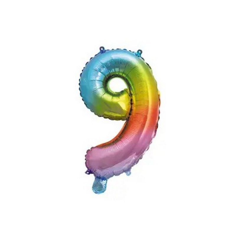 BALLON NUMÉRO 9, 35 CM ARC-EN-CIEL