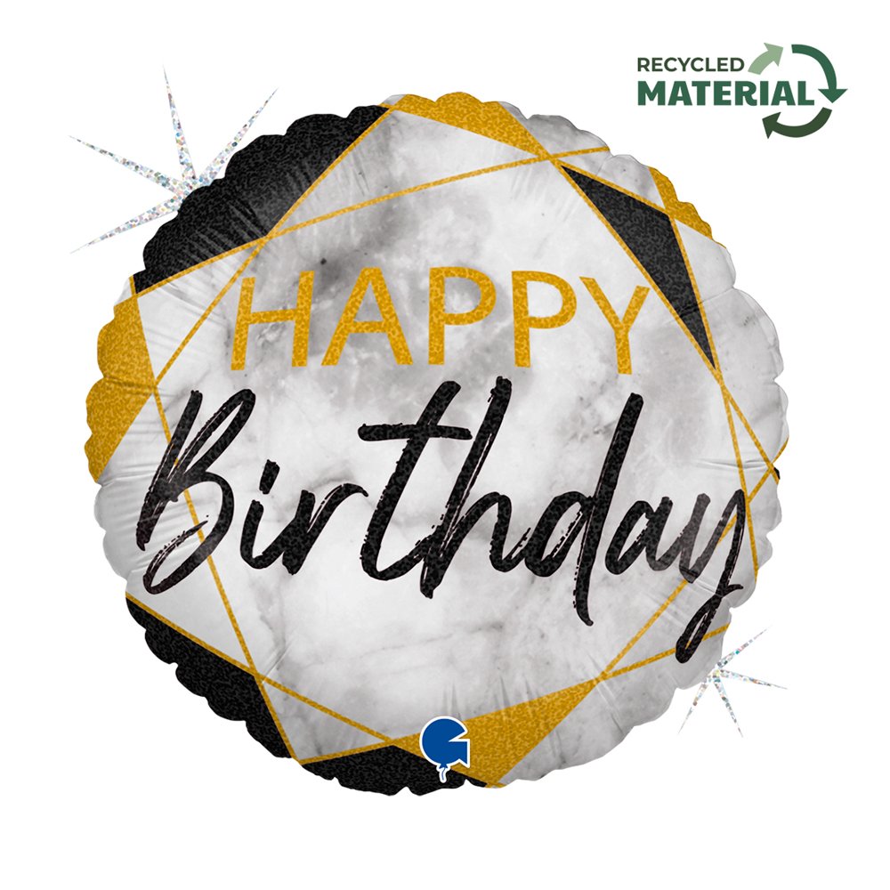 Ballon noir mat effet marbre Joyeux anniversaire