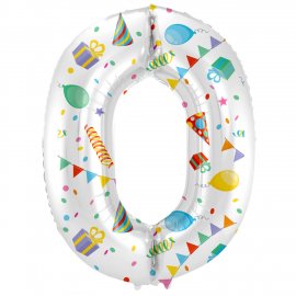 Ballon chiffre 0 Joyeuse Fête 86 cm