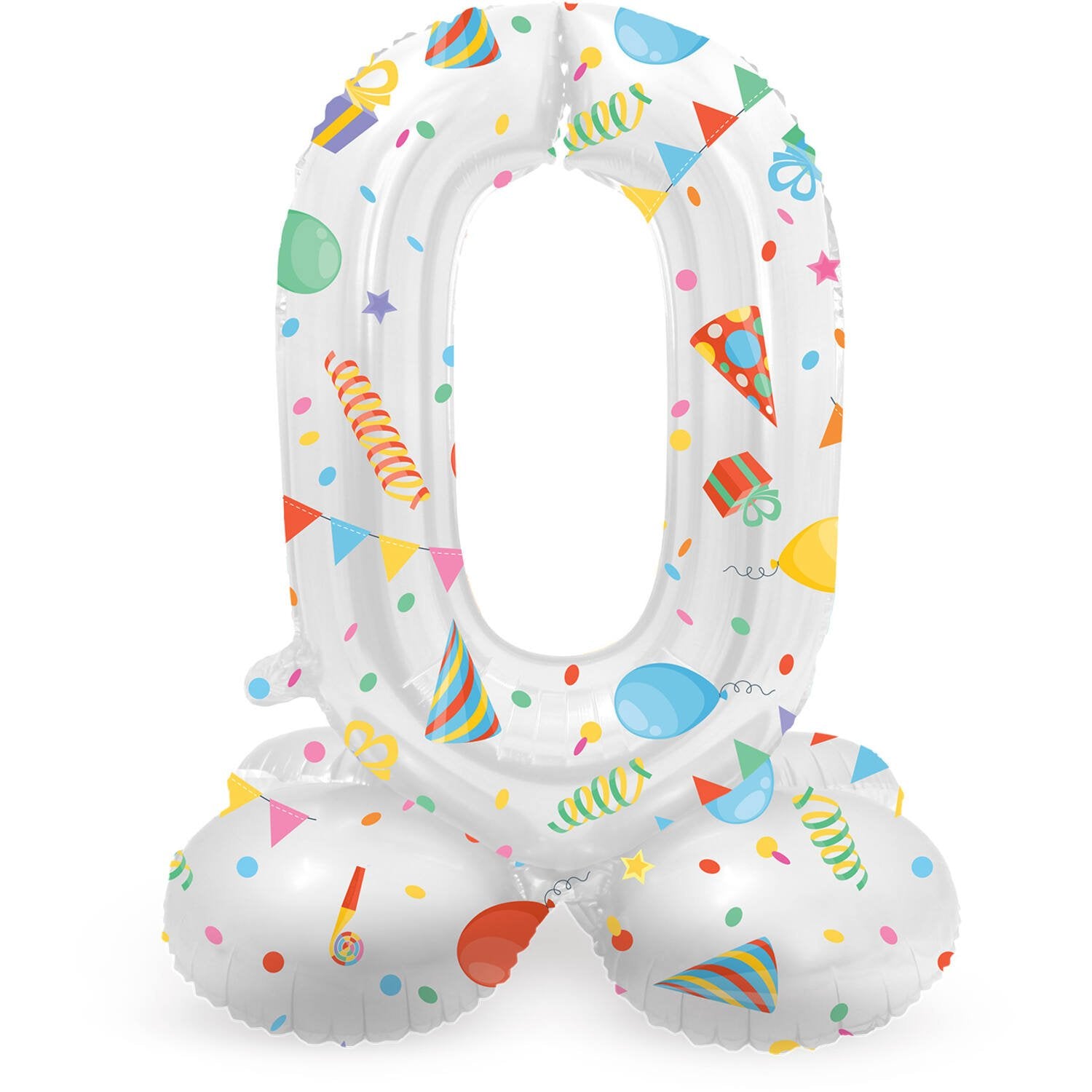 Ballon chiffre 0 « Joyeuse fête » avec socle 41 cm