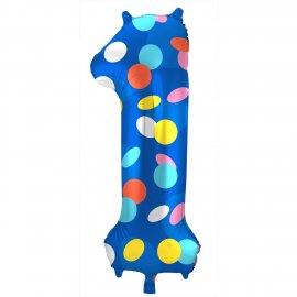 Ballon numéro 1 à pois colorés 86 cm