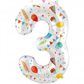 Ballon chiffre 3 Joyeuse Fête 86 cm