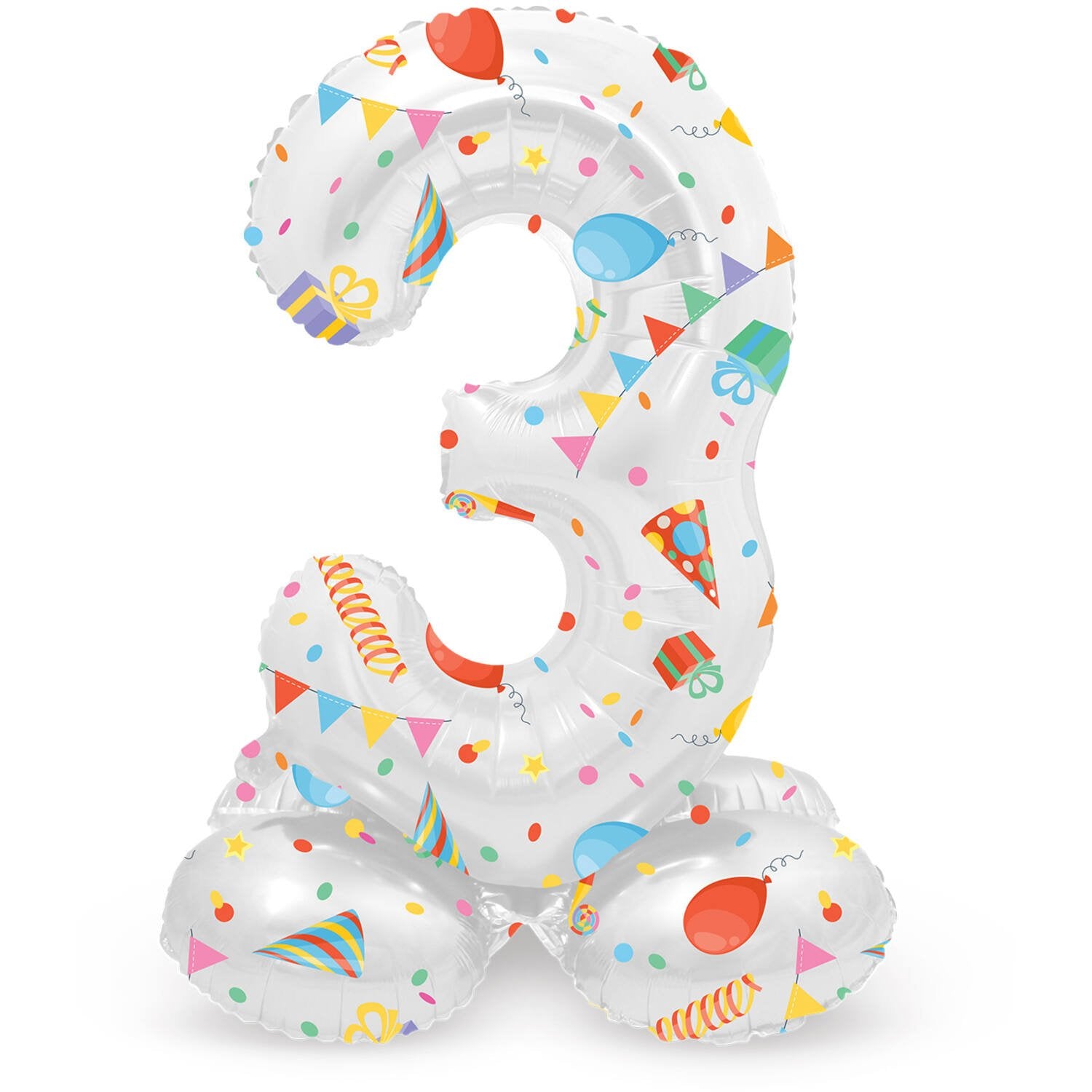 Ballon chiffre 3 « Joyeuse fête » avec socle, 41 cm