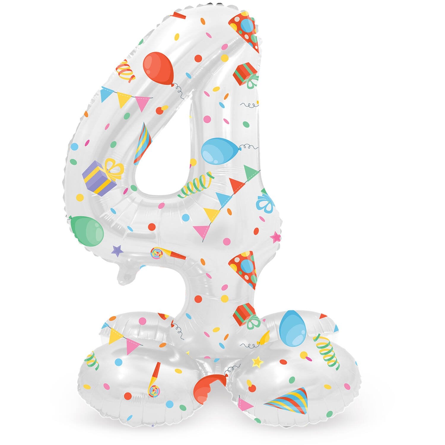 Ballon chiffre 4 « Joyeuse fête » avec socle, 41 cm