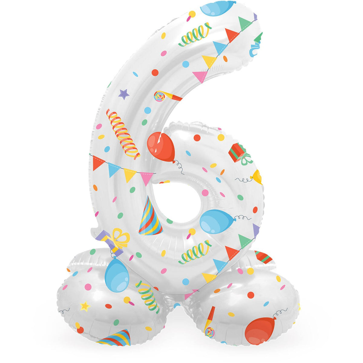 Ballon chiffre 6 « Joyeuse fête » avec socle, 41 cm