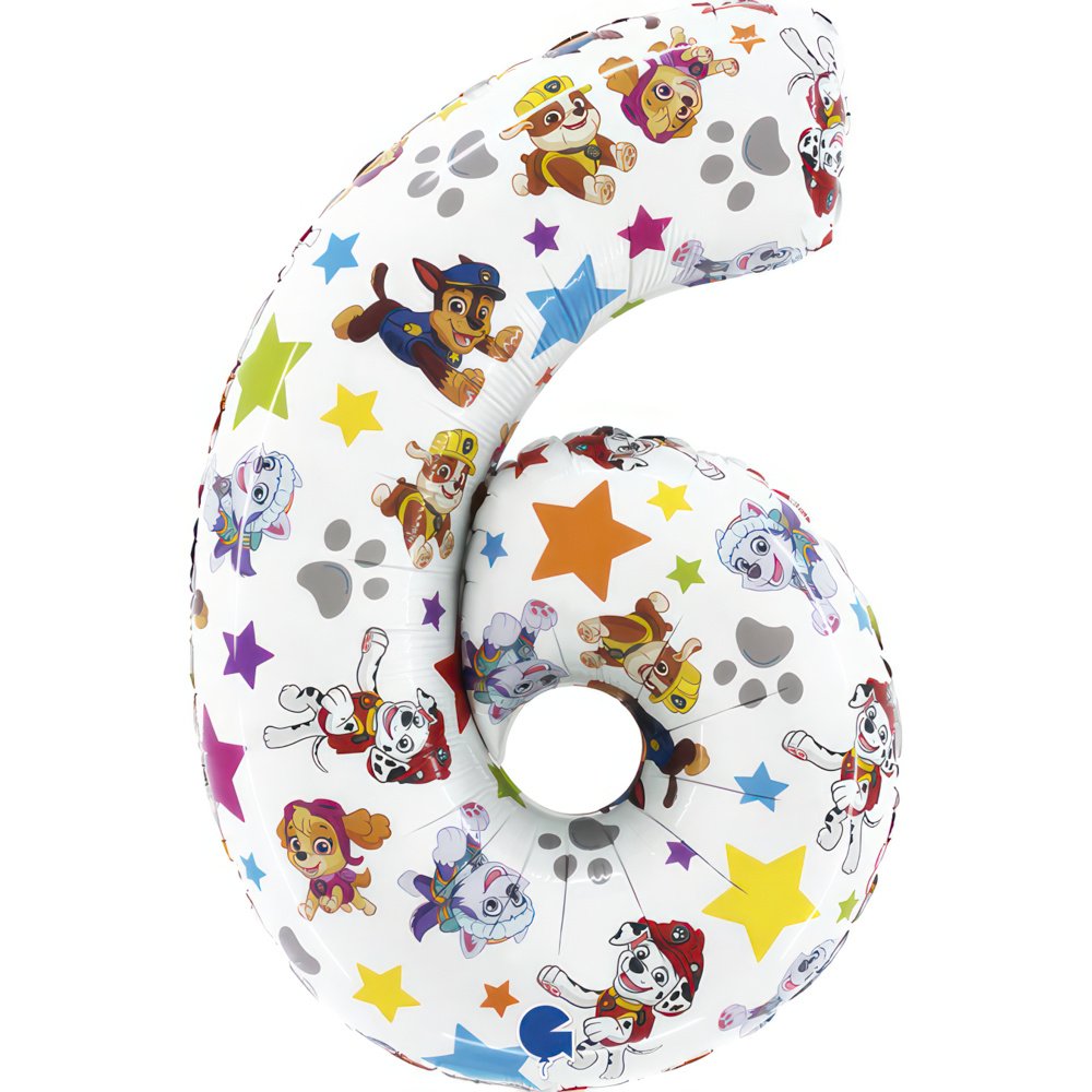 Palloncino numero 6 Paw Patrol 49 x 72 cm
