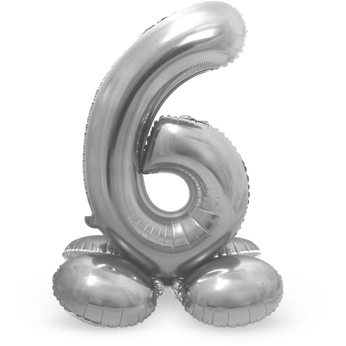 Ballon chiffre 6, 72 cm, argenté, avec support