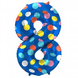 Ballon numéro 8 à pois colorés 86 cm
