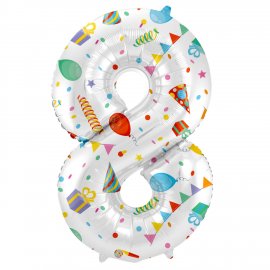 Ballon chiffre 8 « Joyeuse fête » 86 cm