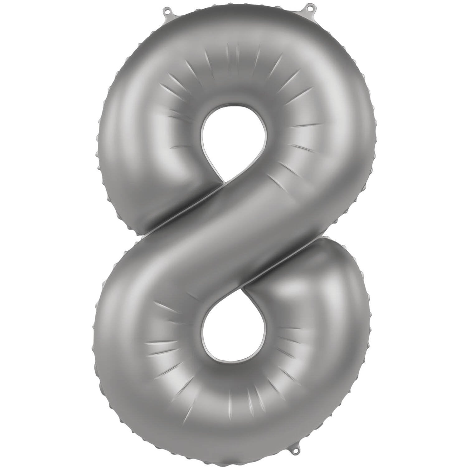Ballon numéro 8 Clair de lune Argent Satin Pailleté 86 cm