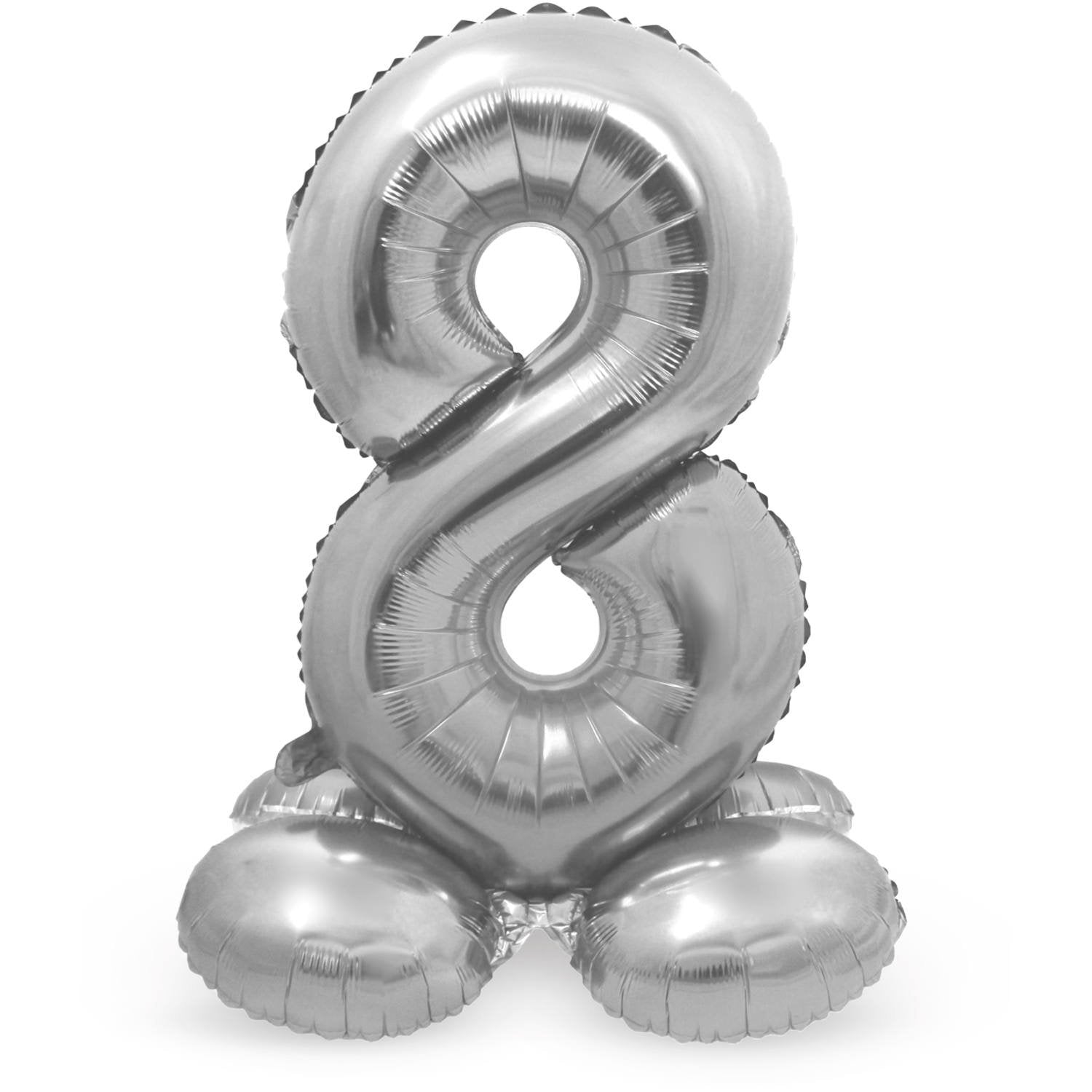 Ballon chiffre 8, 72 cm, argenté, avec support