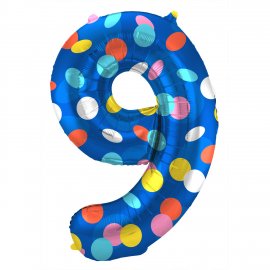 Palloncino numero 9 a pois colorati 86 cm
