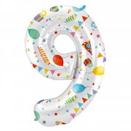 Ballon chiffre 9 Joyeuse Fête 86 cm