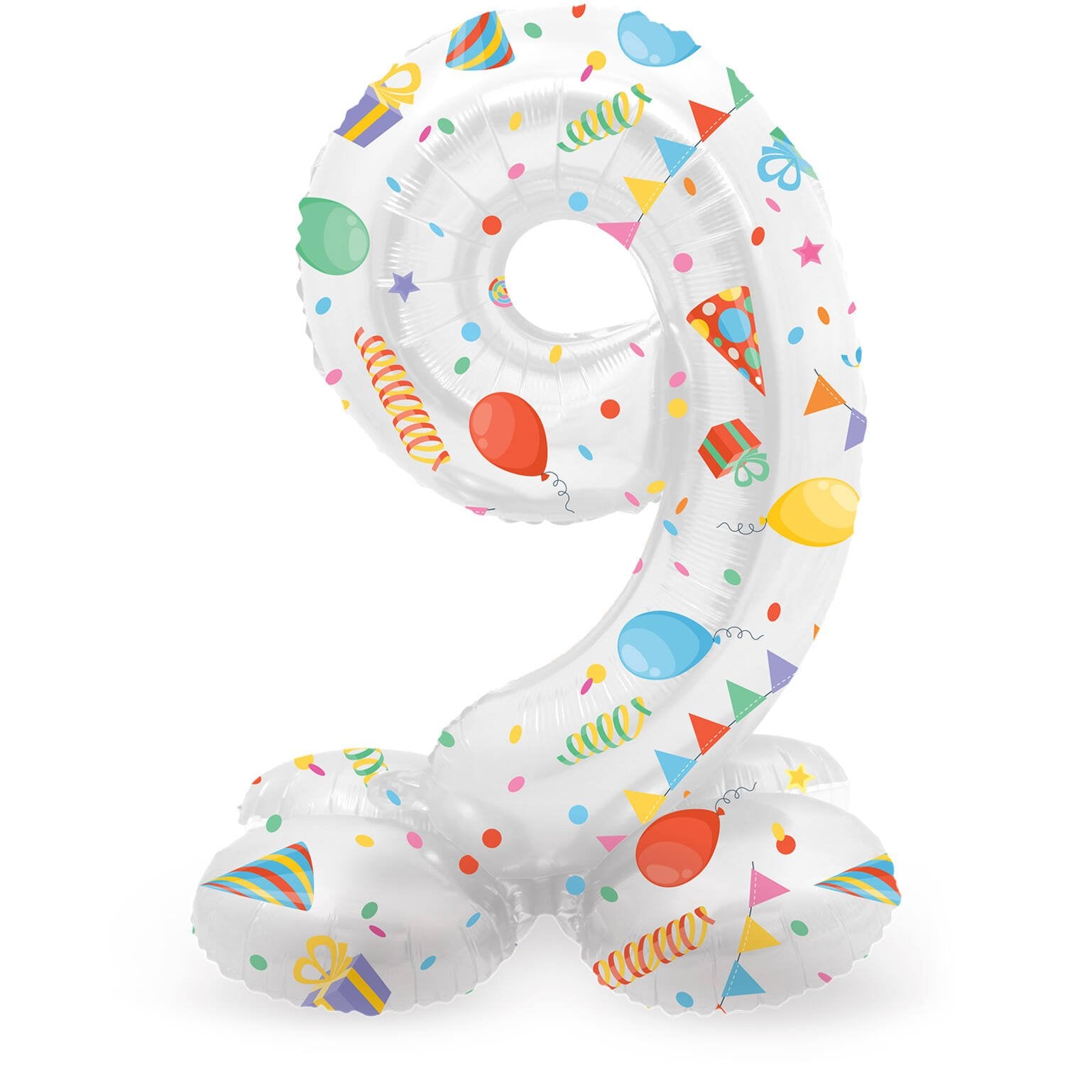 Ballon chiffre 9 « Joyeuse fête » avec socle, 41 cm