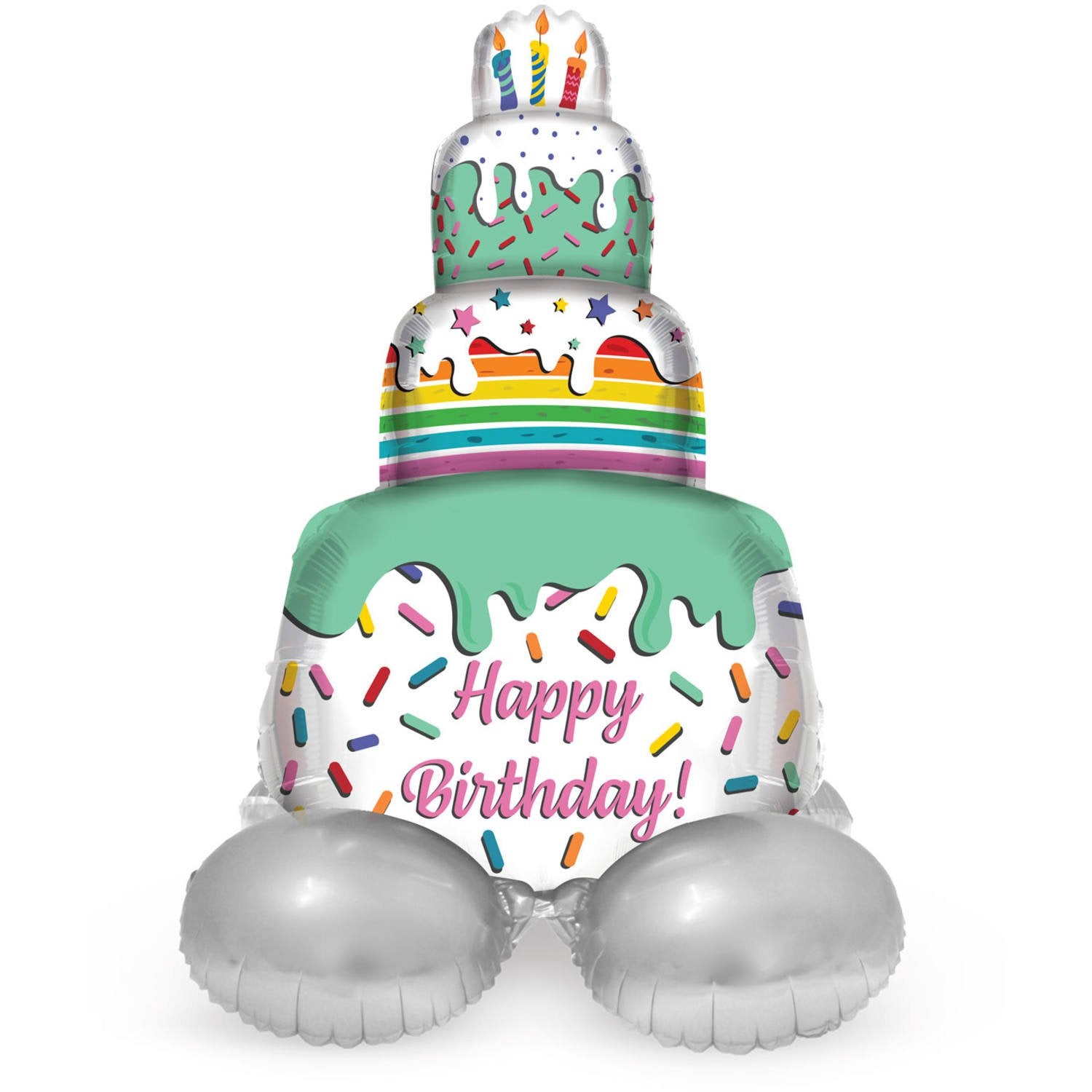 Ballon pastel « Joyeux anniversaire » avec support 72 cm