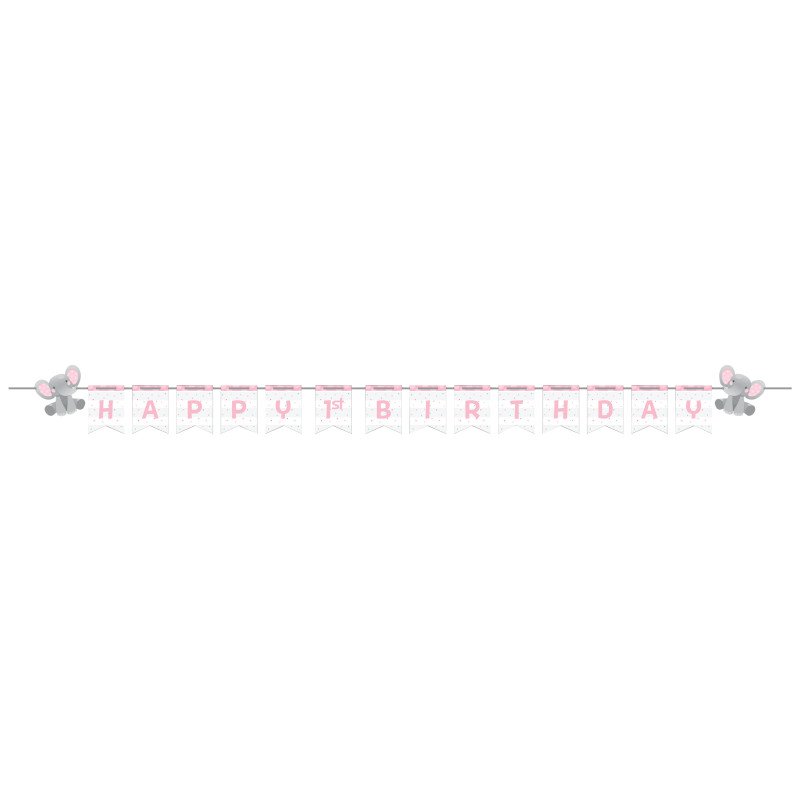 Guirlande de corde avec bâtonnet éléphant rose