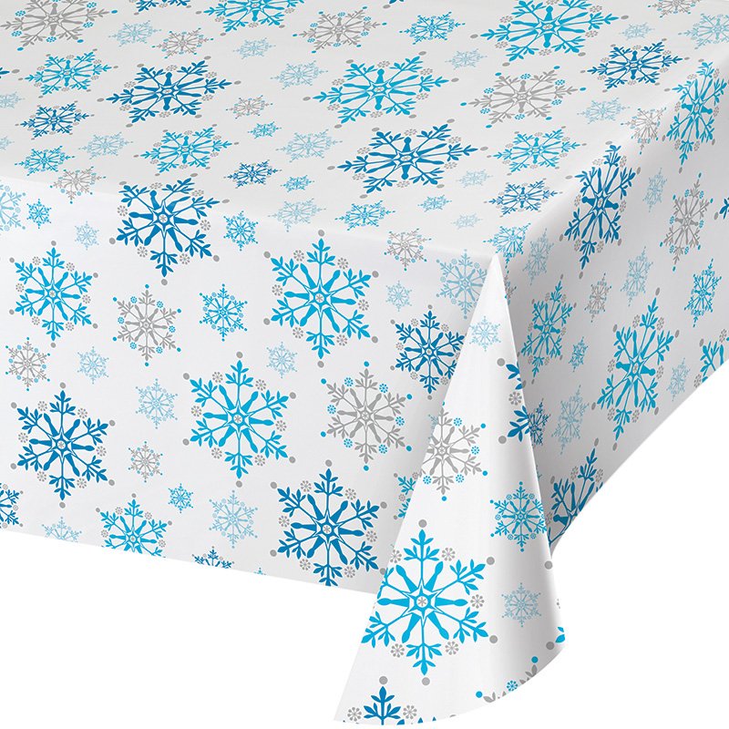 Tovaglia di plastica con fiocchi di neve 120 x 180 cm