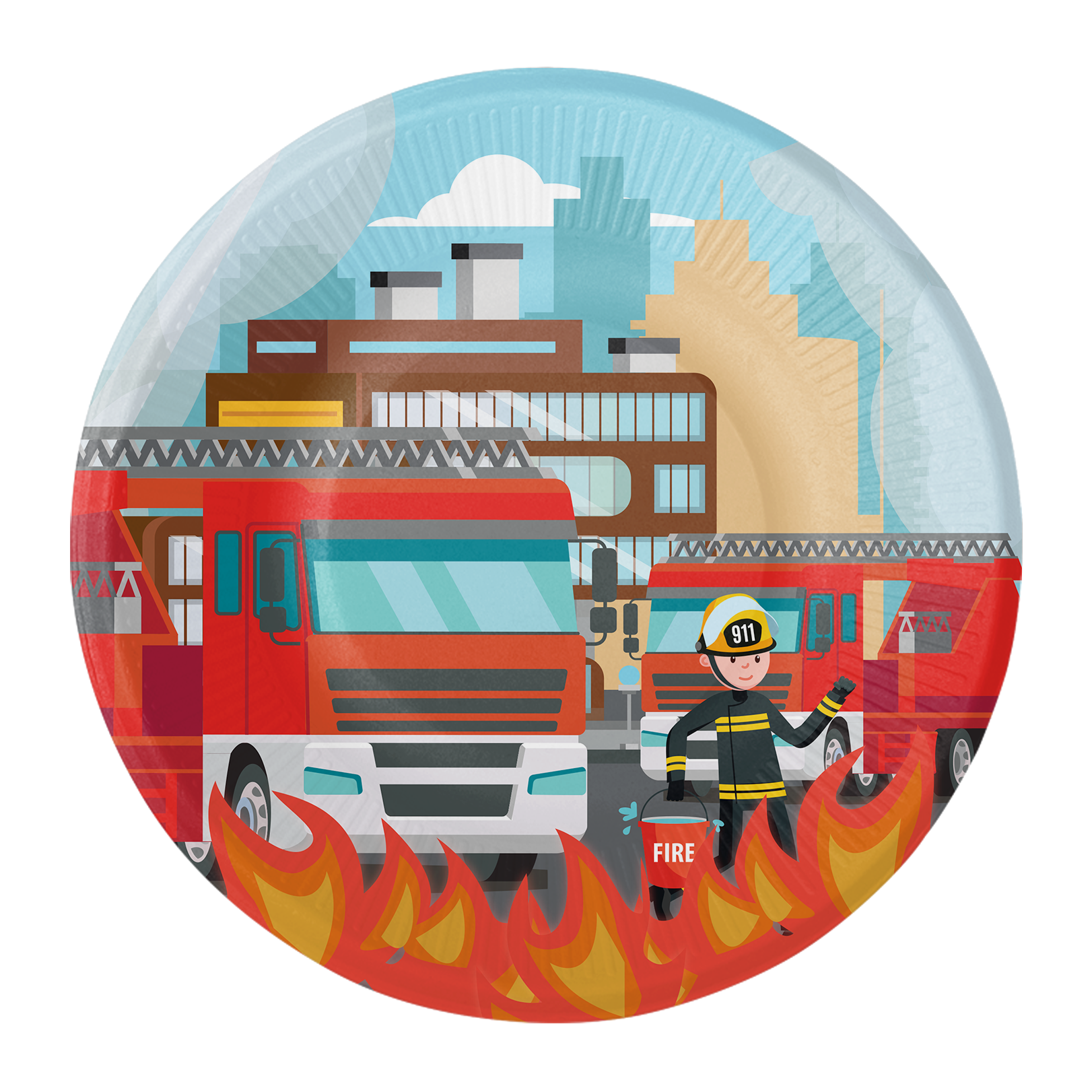 8 PLAQUES 18 CM CAMION DE POMPIERS EN FLAMMES