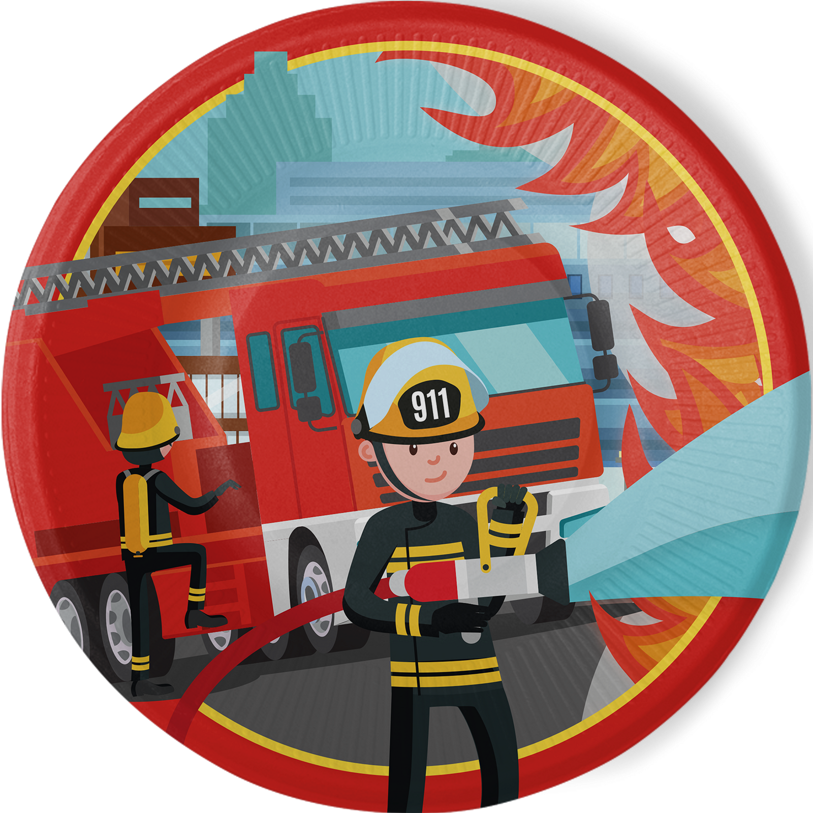 8 PLATOS 23 CM FLAMING FIRE TRUCK