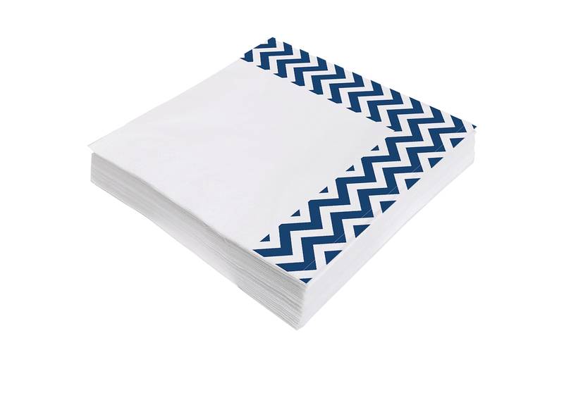 20 serviettes bleues à motif zigzag, 33 cm